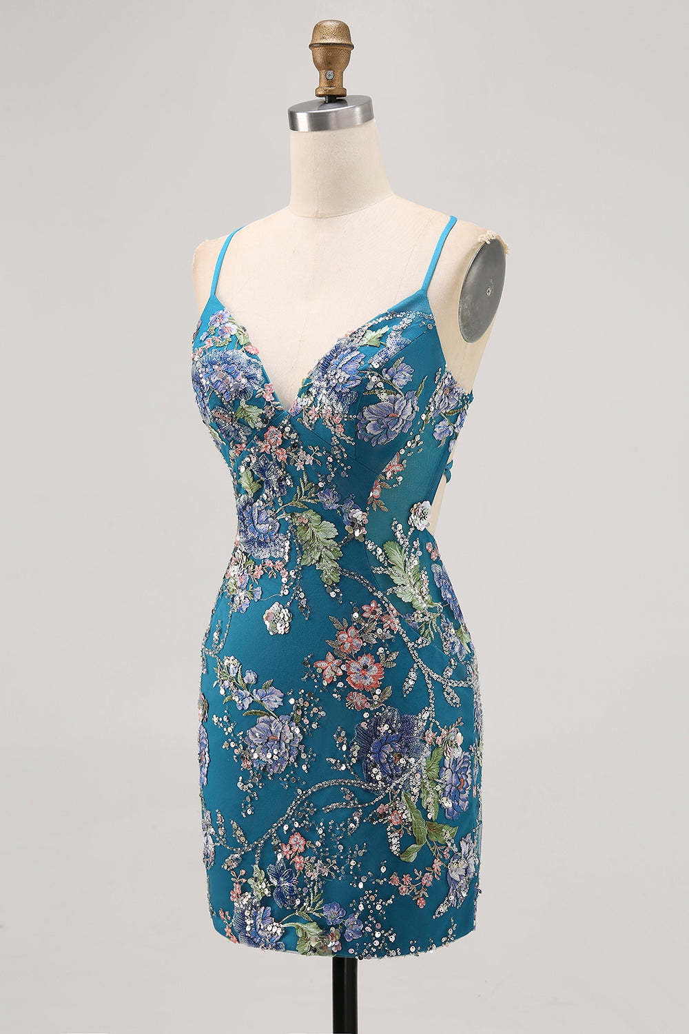 Sparkly Peacock Floral Tight Beaded Mini Homecoming Dress with Sequins