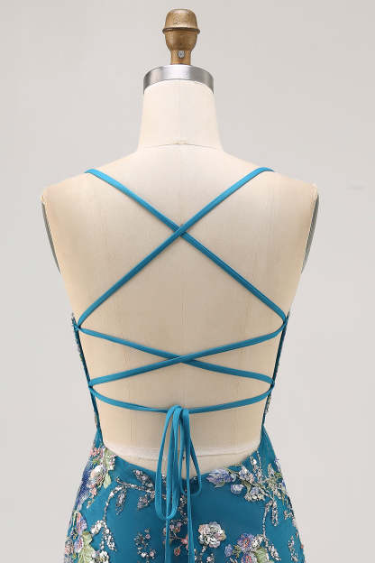 Sparkly Peacock Floral Tight Beaded Mini Homecoming Dress with Sequins