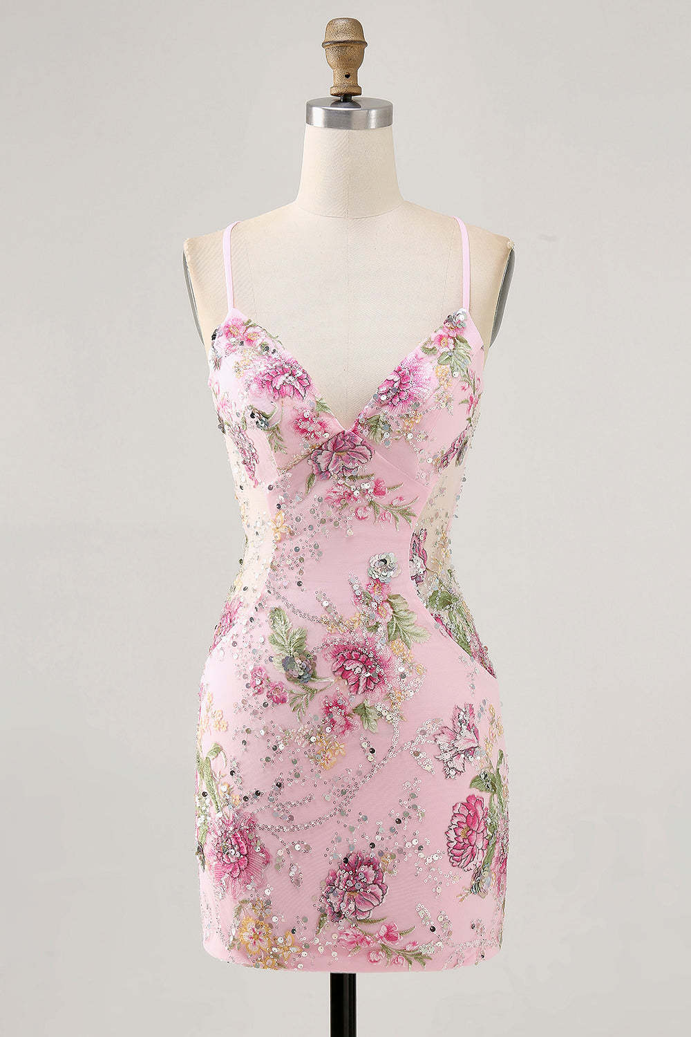 Sparkly Lilac Tight Beaded Floral Sequined Mini Homecoming Dress