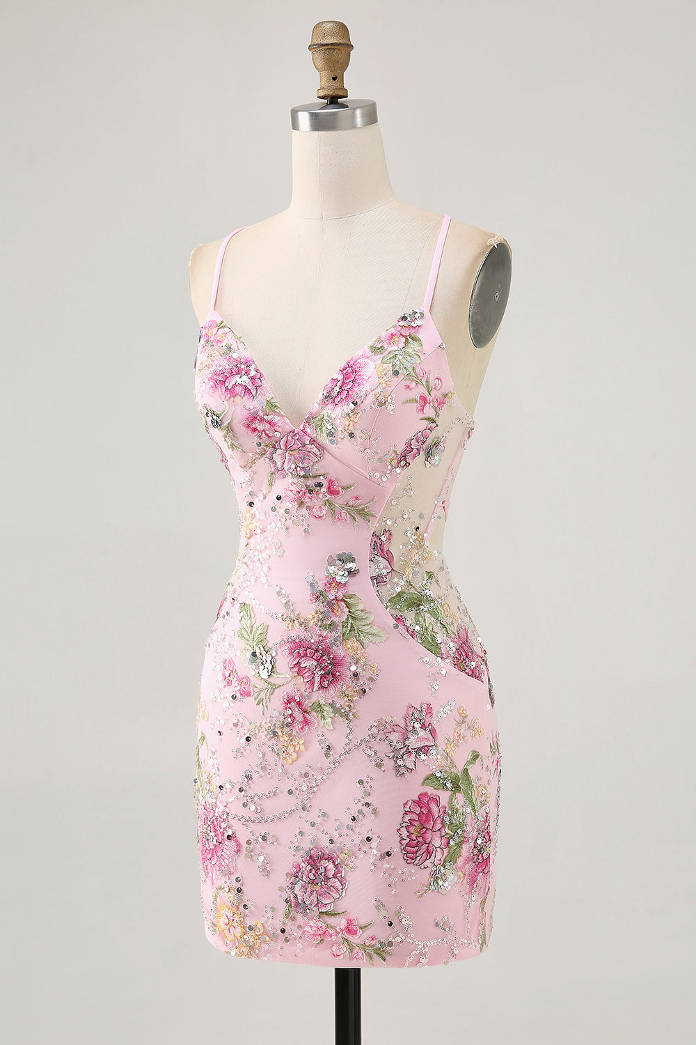 Sparkly Lilac Tight Beaded Floral Sequined Mini Homecoming Dress