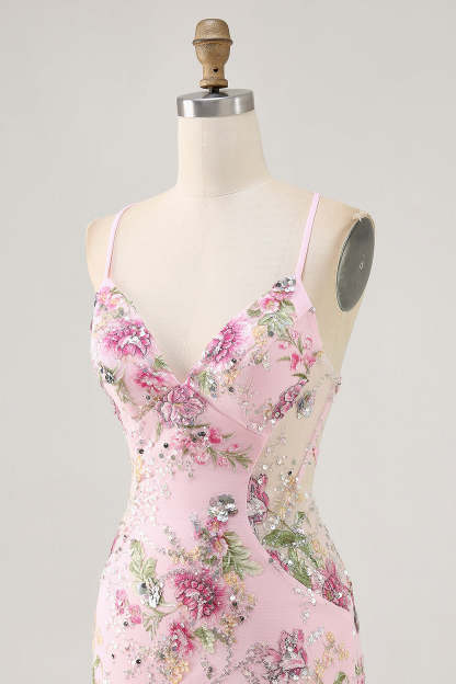 Sparkly Lilac Tight Beaded Floral Sequined Mini Homecoming Dress