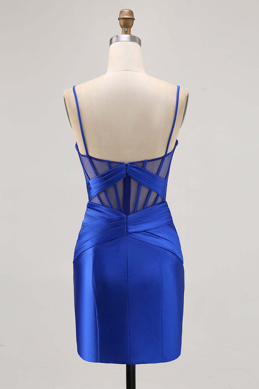 Satin Tight Royal Blue Ruched Corset Short Homecoming Dress with Slit