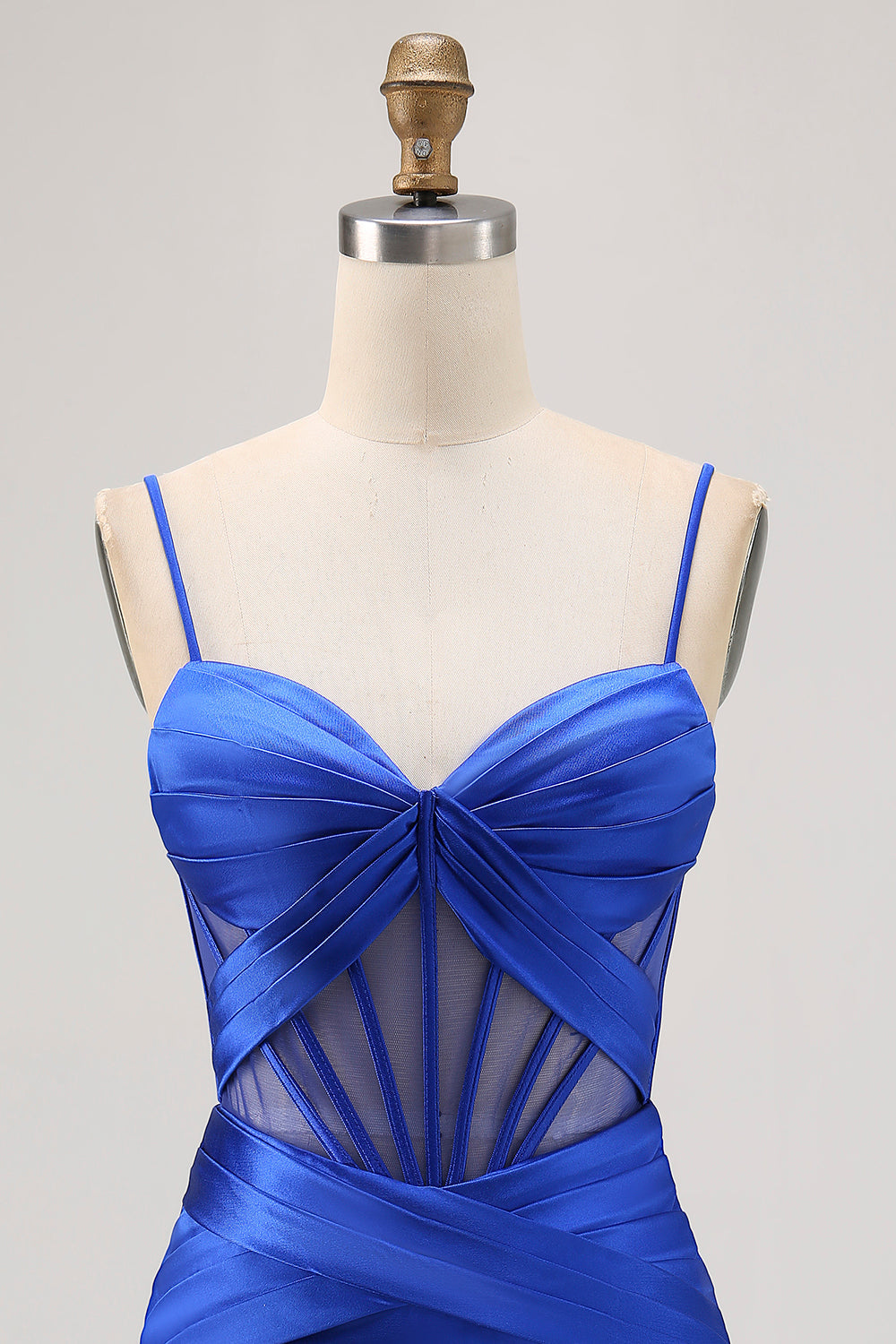 Satin Tight Royal Blue Ruched Corset Short Homecoming Dress with Slit