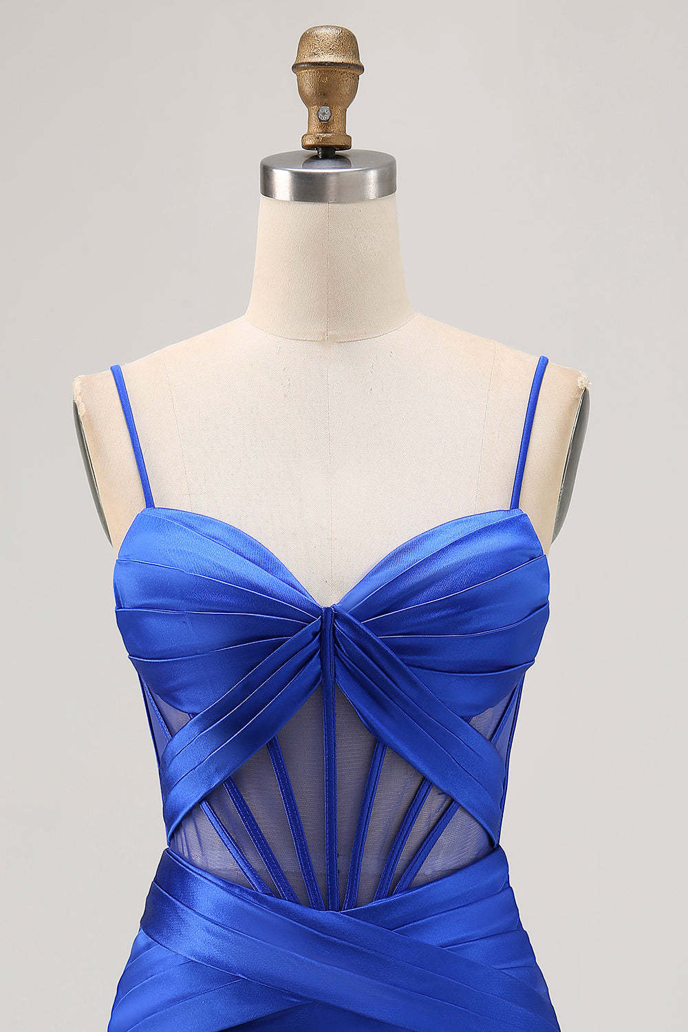 Satin Tight Royal Blue Ruched Corset Short Homecoming Dress with Slit