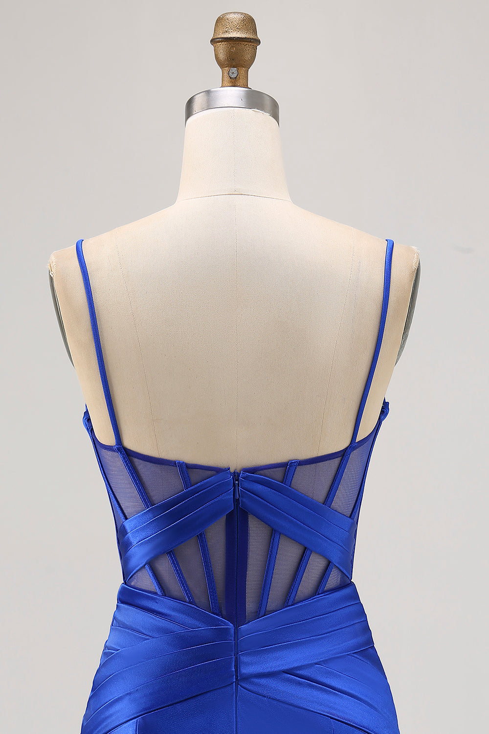 Satin Tight Royal Blue Ruched Corset Short Homecoming Dress with Slit
