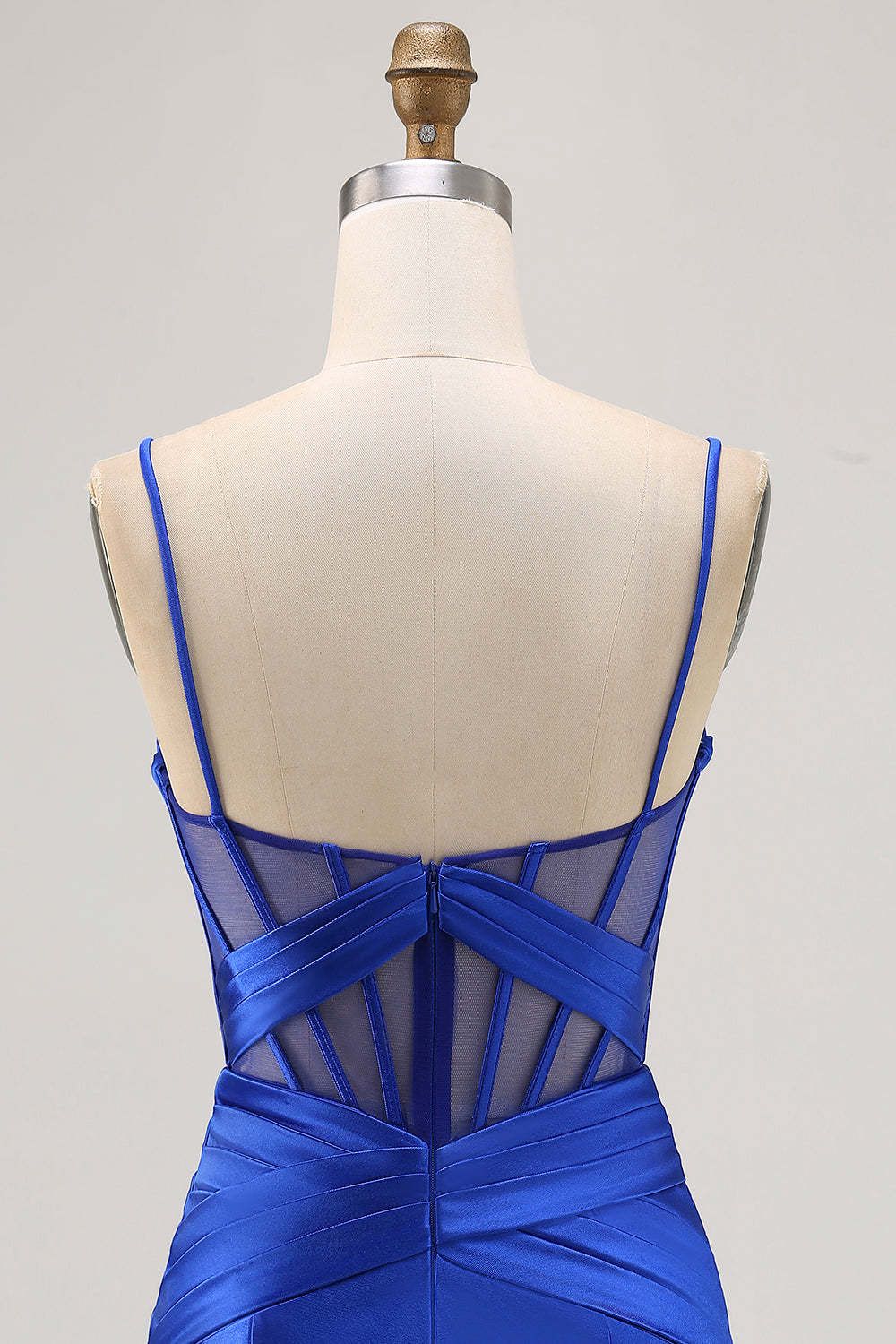 Satin Tight Royal Blue Ruched Corset Short Homecoming Dress with Slit