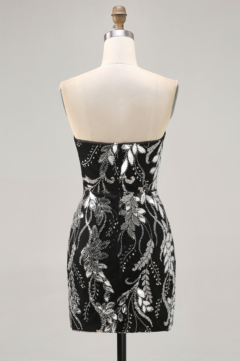 Sparkly Black Strapless Tight Short Mirror Homecoming Dress with Beading