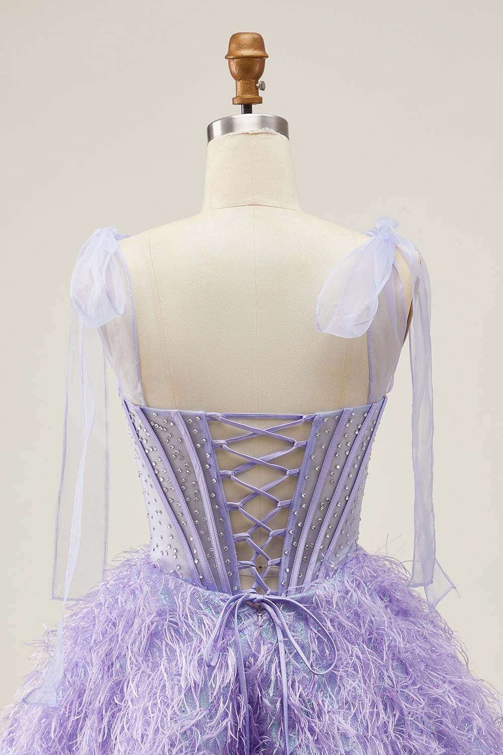 Lilac A Line Corset Short Sparkly Beaded Homecoming Dress with Feathers