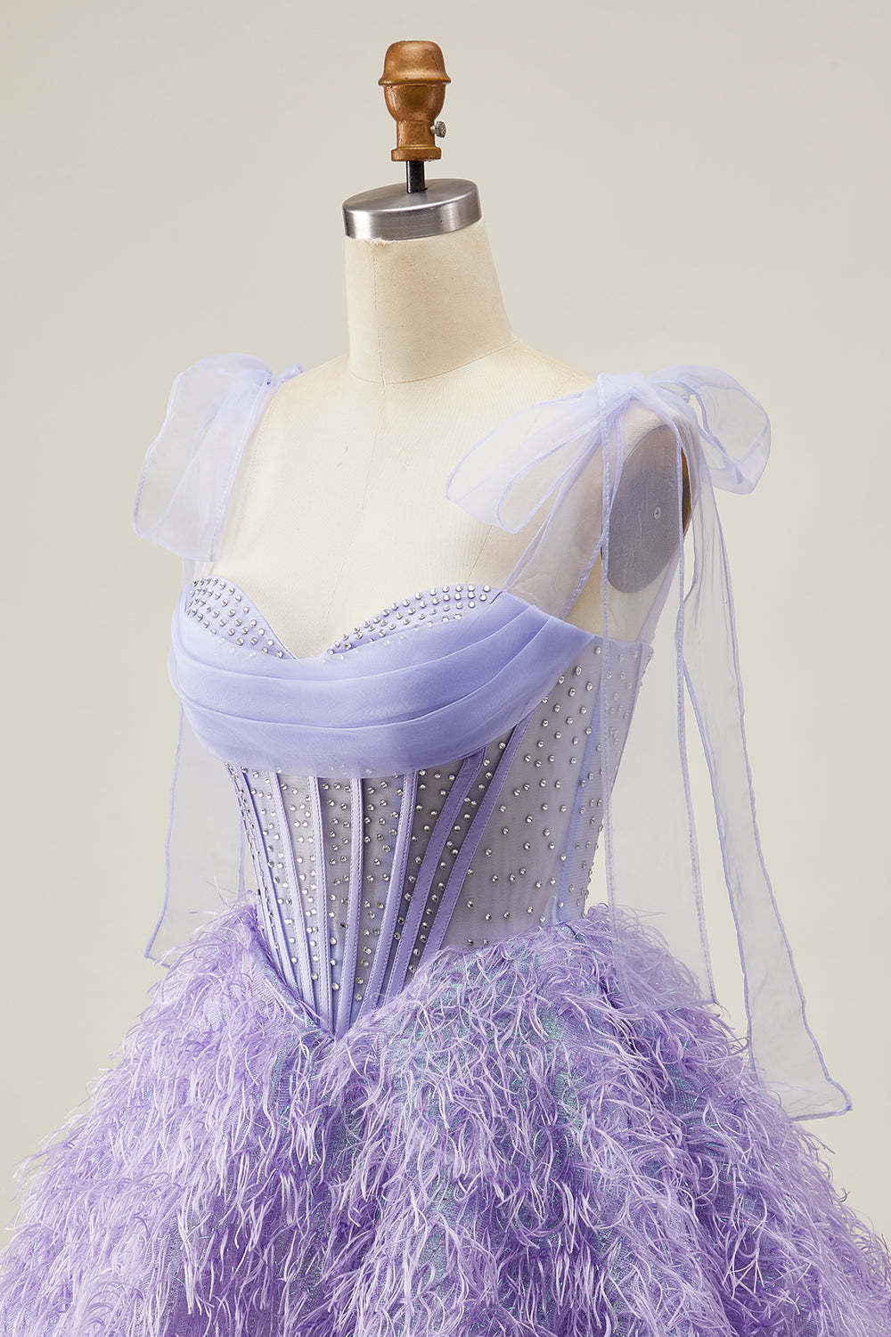 Lilac A Line Corset Short Sparkly Beaded Homecoming Dress with Feathers