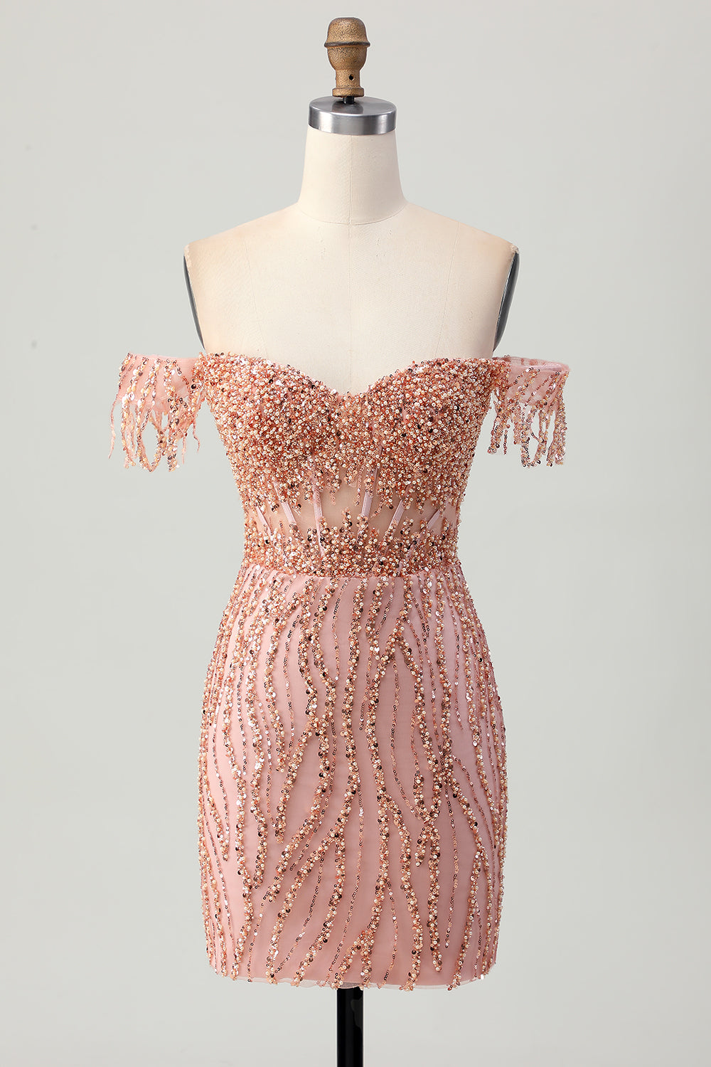 Sparkly Dusty Rose Corset Tight Beaded Short Homecoming Dress