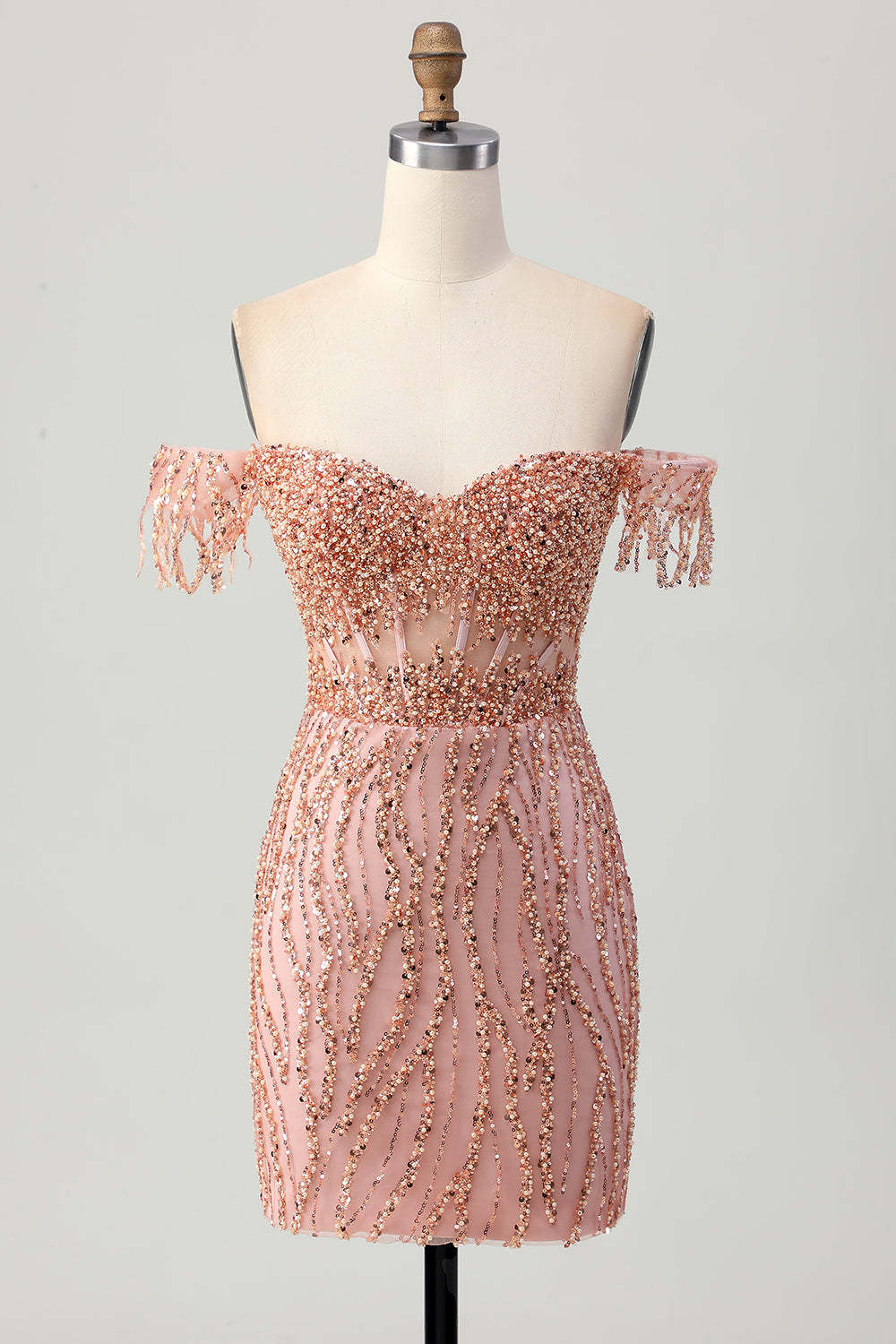 Sparkly Dusty Rose Corset Tight Beaded Short Homecoming Dress
