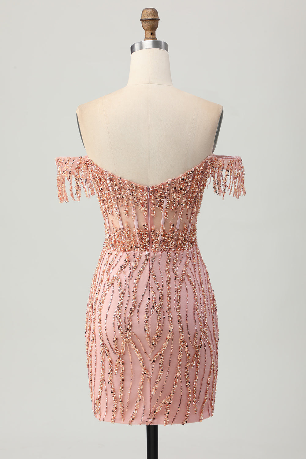 Sparkly Dusty Rose Corset Tight Beaded Short Homecoming Dress