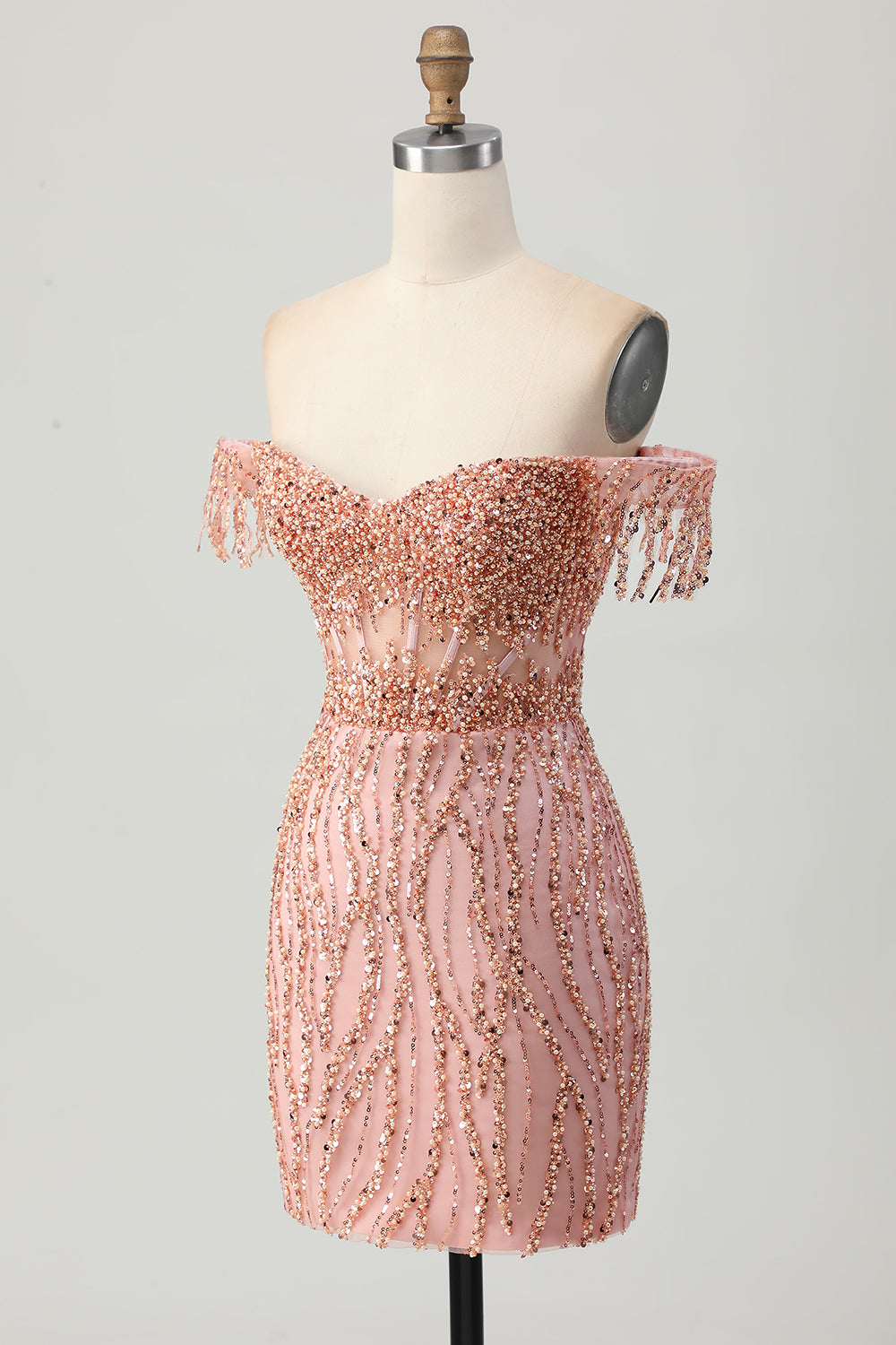 Sparkly Dusty Rose Corset Tight Beaded Short Homecoming Dress