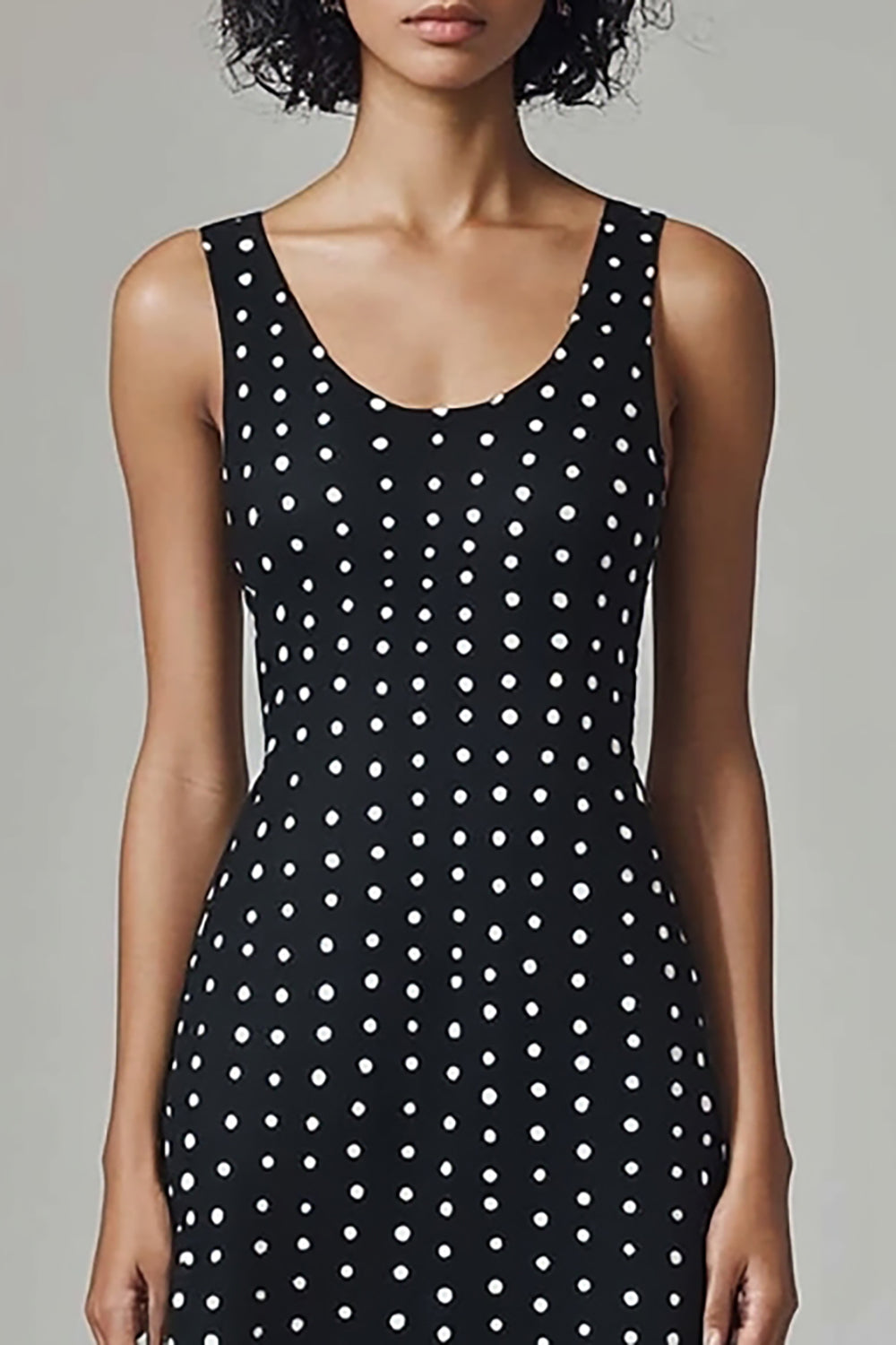 Black and White Scoop Neck Chiffon Maxi A Line Polka Dot Dress