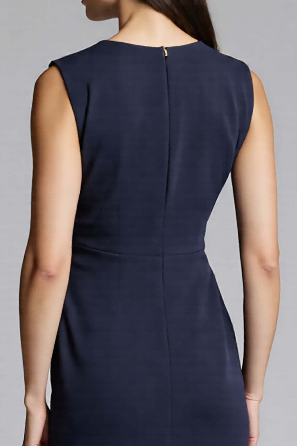 Navy Bodycon Satin V-Neck Midi Work Dress