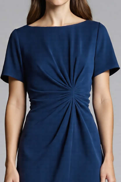 Navy Ruched Bodycon Midi Satin Work Dress