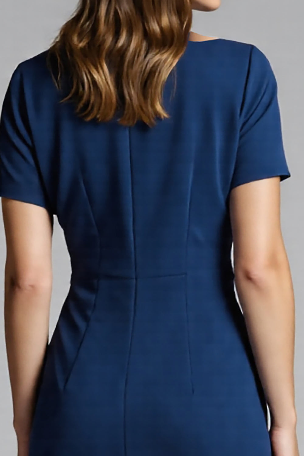 Navy Ruched Bodycon Midi Satin Work Dress