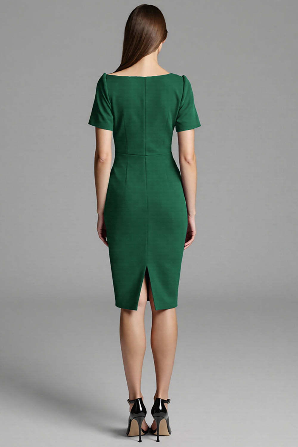 Royal Blue Satin Bodycon Asymmetrical Neck Midi Work Dress