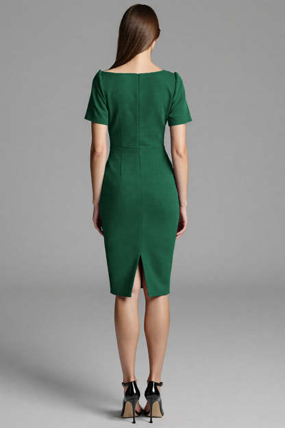 Royal Blue Satin Bodycon Asymmetrical Neck Midi Work Dress