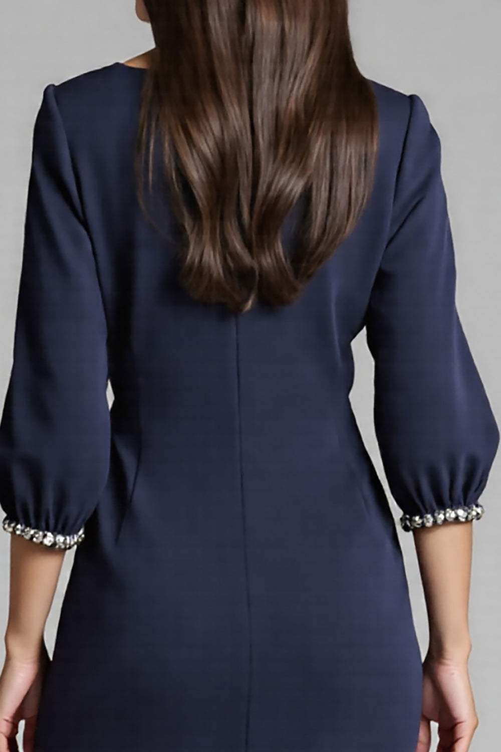 Navy Satin Bodycon V-Neck Midi Work Dress