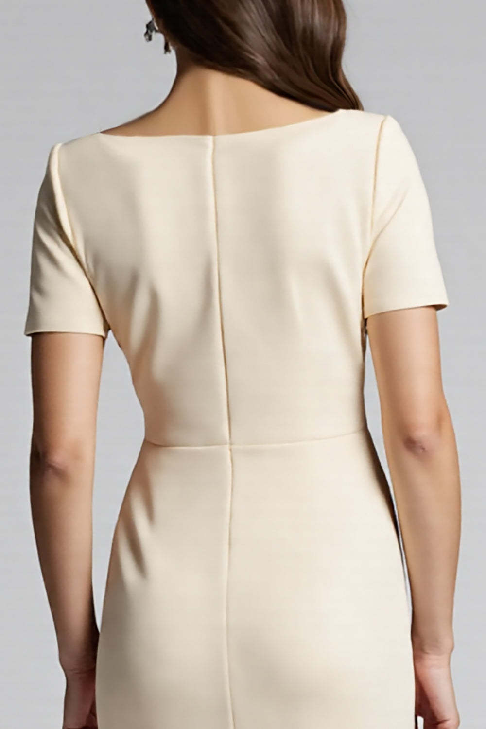 Champagne Ruffled Bodycon Midi Satin Work Dress with Slit