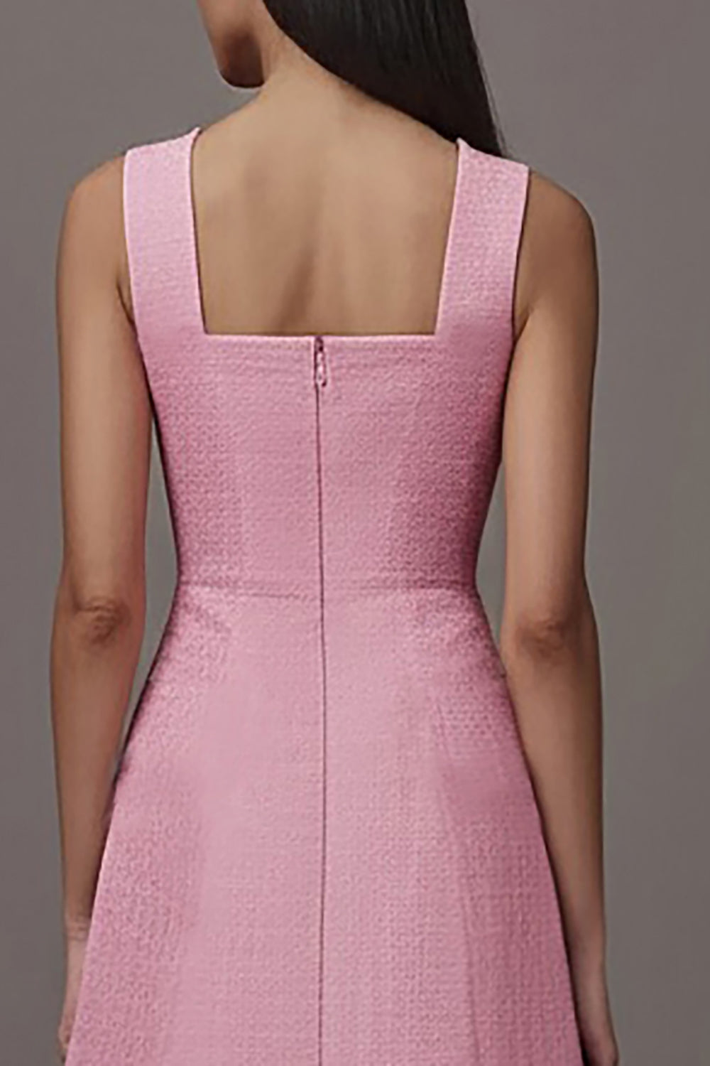 Pink A Line Square Neck Midi Work Dress with Pockets