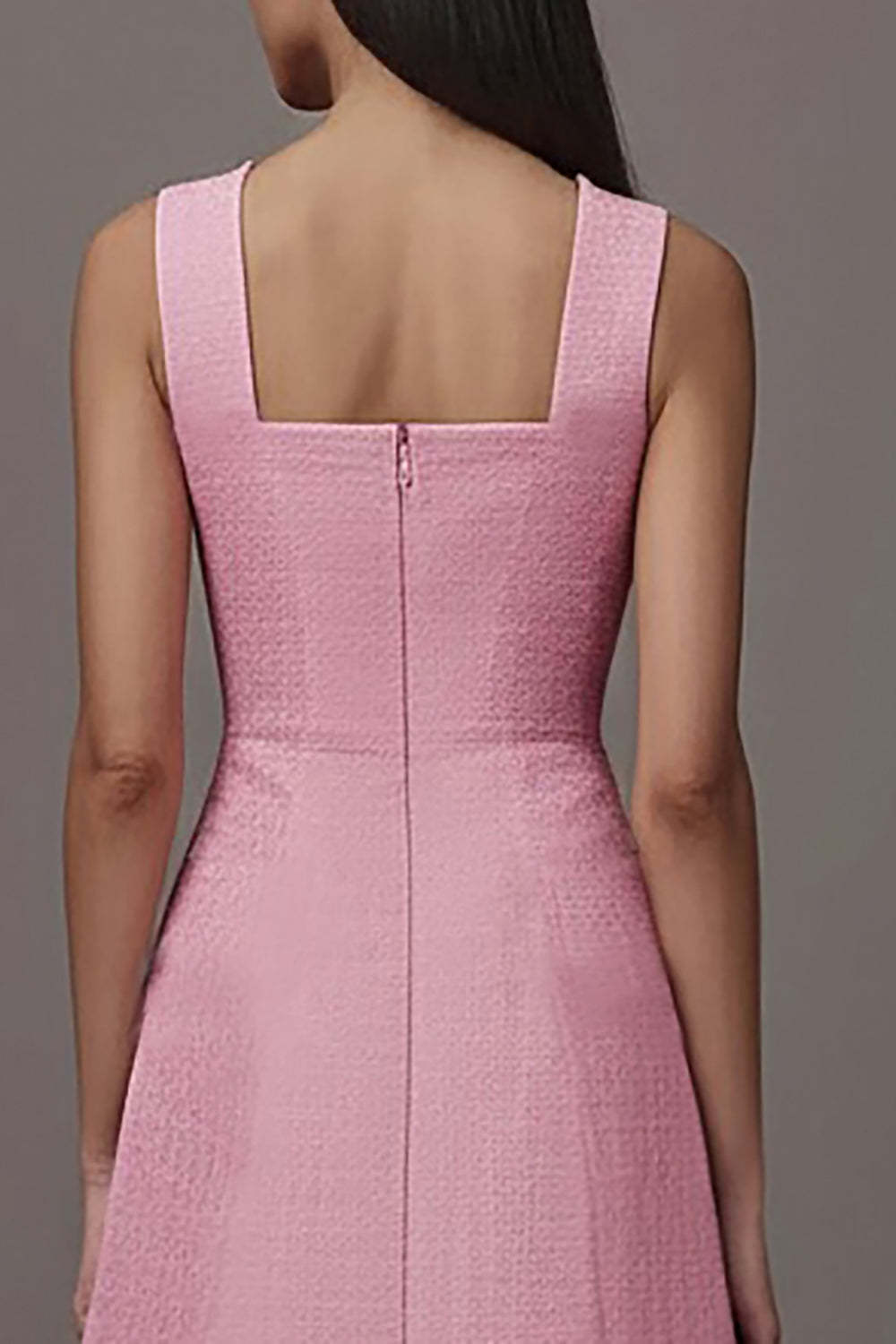 Pink A Line Square Neck Midi Work Dress with Pockets