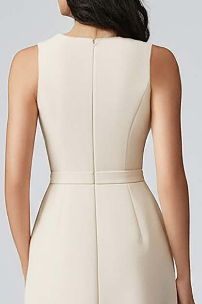 Champagne Satin Sheath V-Neck Asymmetrical Work Blazer Dress