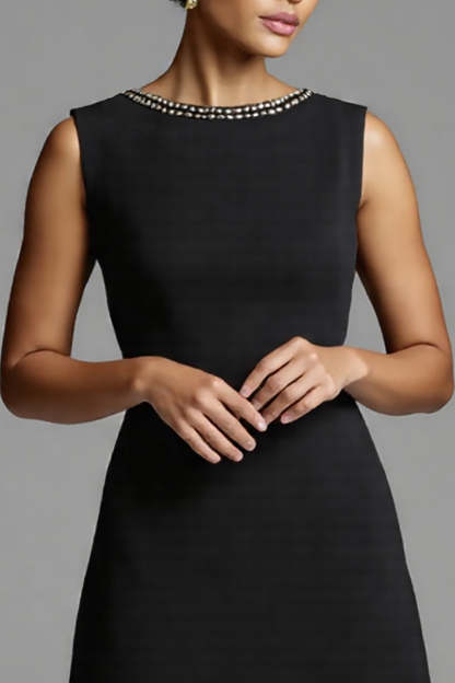 Black and White Satin A Line Midi Work Dress with Ruffles