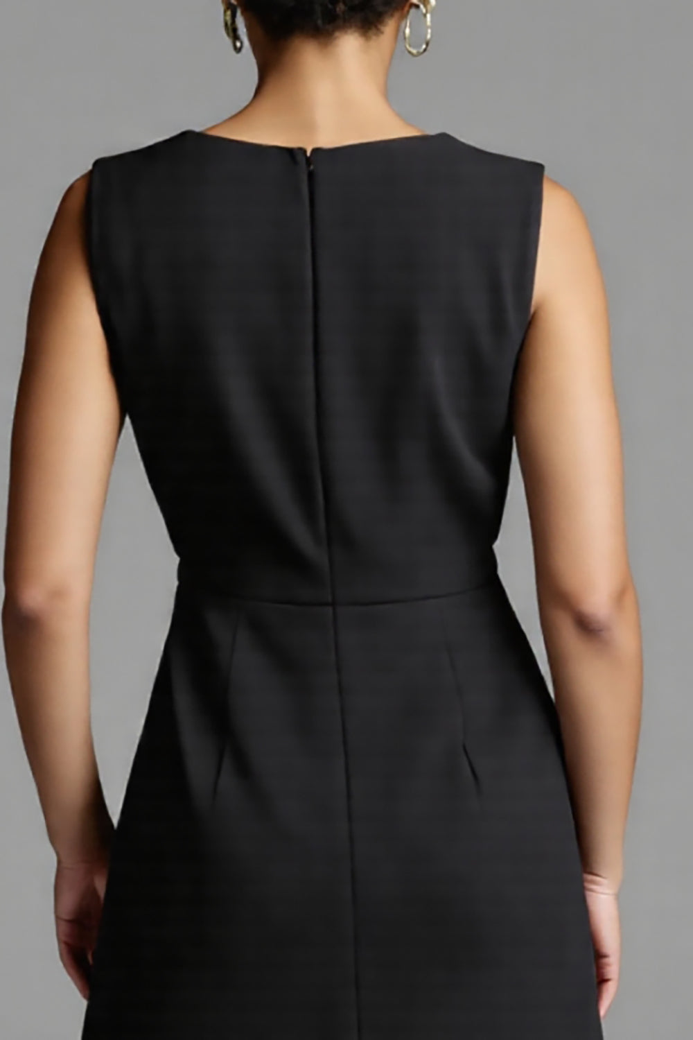 Black and White Satin A Line Midi Work Dress with Ruffles