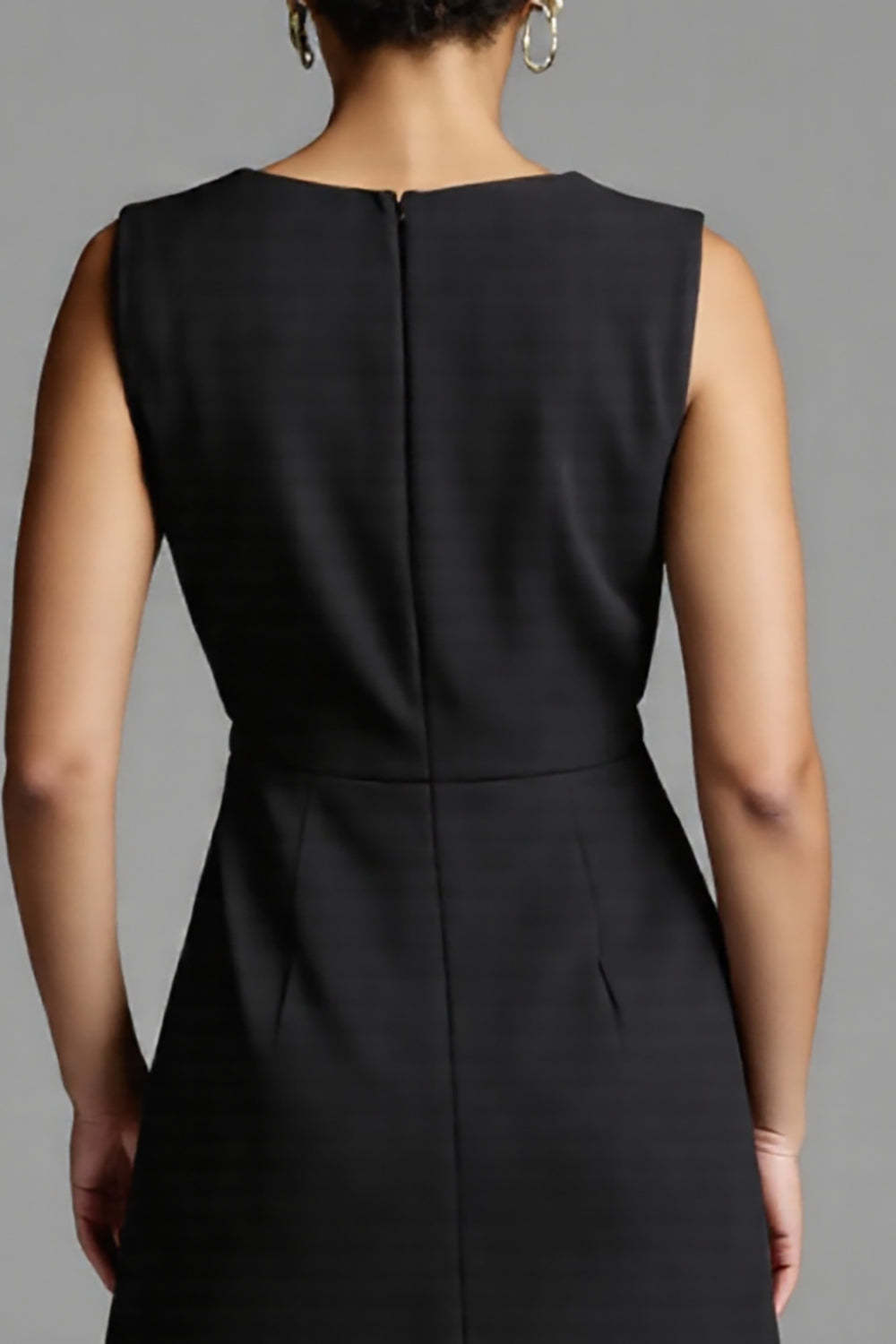 Black and White Satin A Line Midi Work Dress with Ruffles