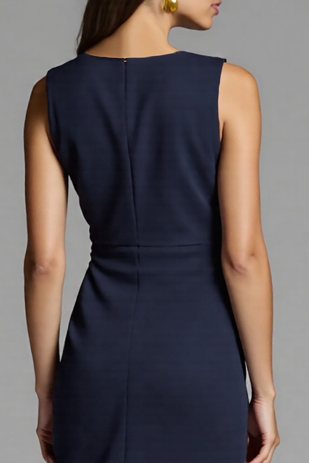 Navy Bodycon Ruched Satin Midi Work Dress