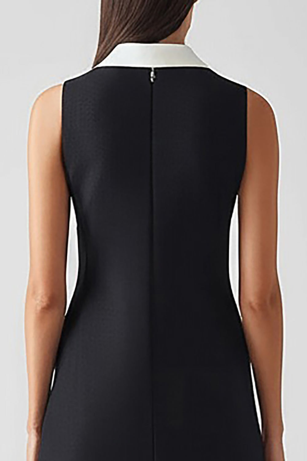 Black and White Sheath Satin Collar Neck Midi Work Dress