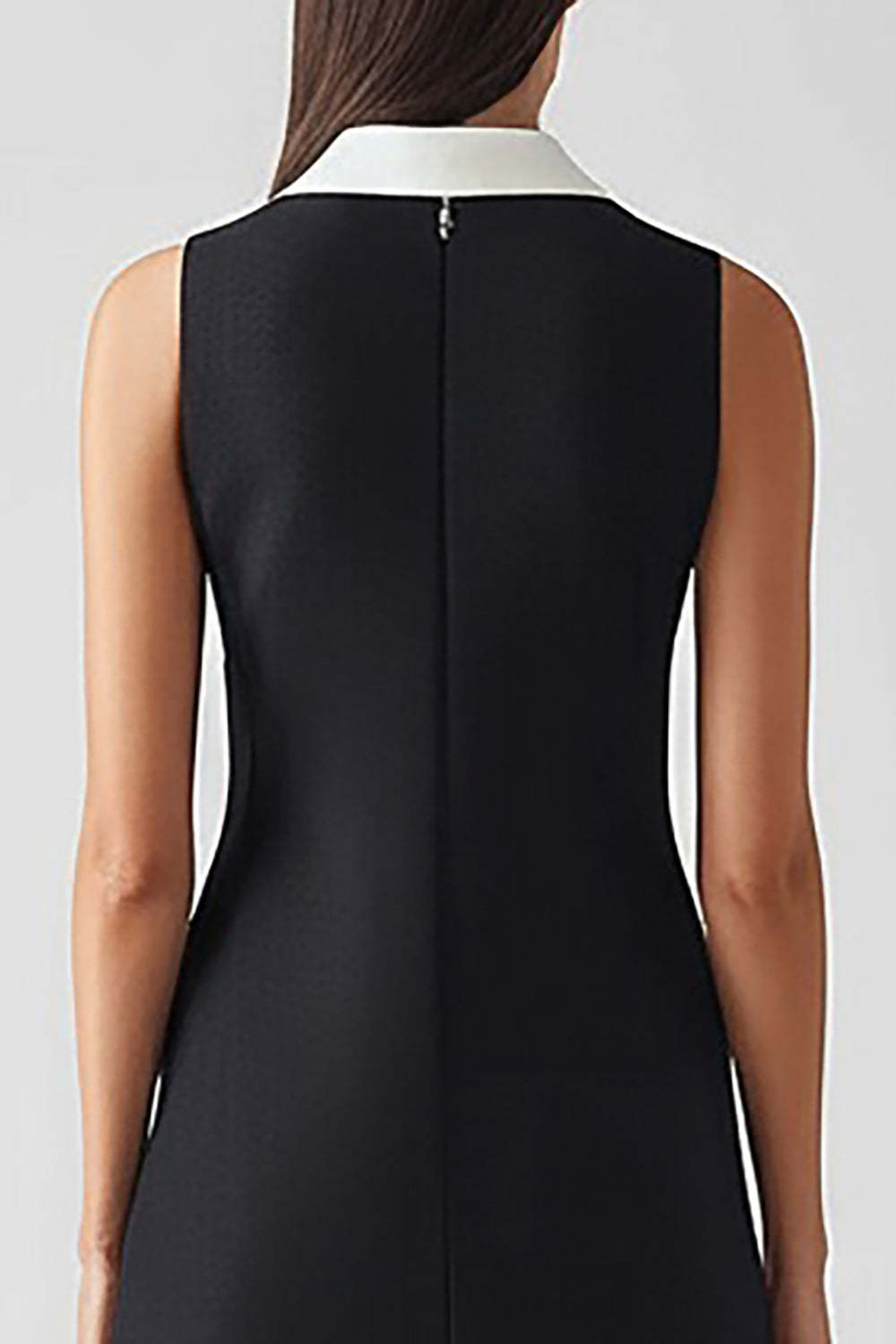 Black and White Sheath Satin Collar Neck Midi Work Dress