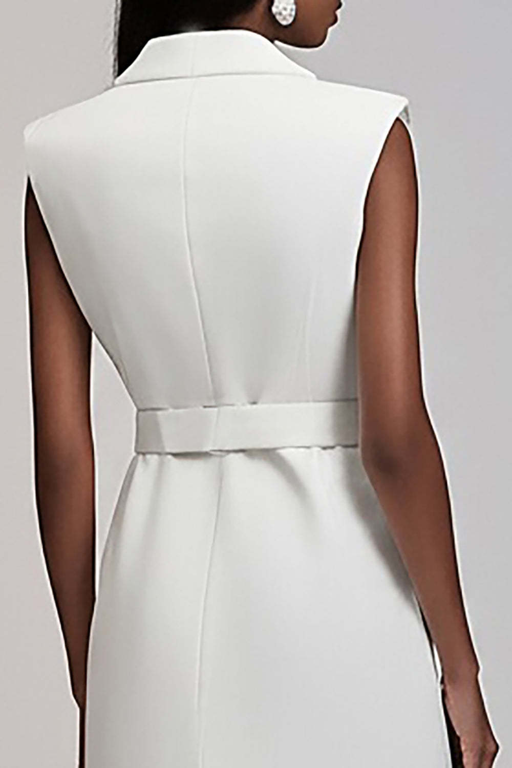 Ivory Satin Notched Lapel Short Work Blazer Dress with Belt