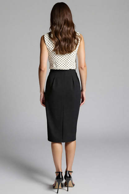 Black and White Bodycon Satin Polka Dot Midi Work Dress