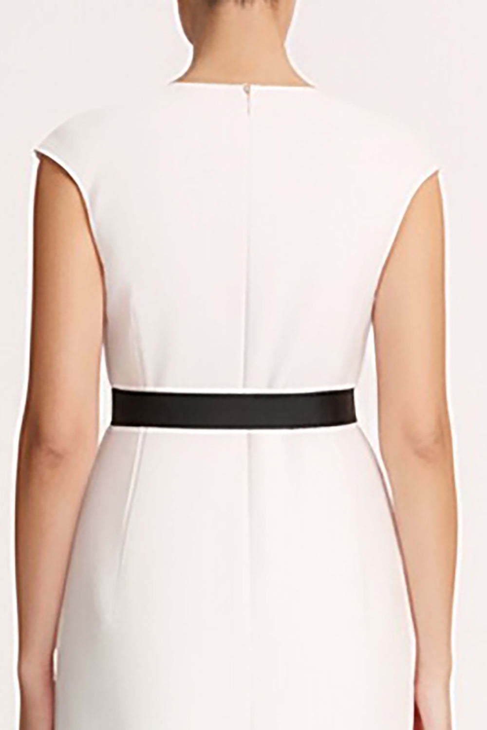 Ivory Bodycon Satin V-Neck Midi Work Dress with Slit