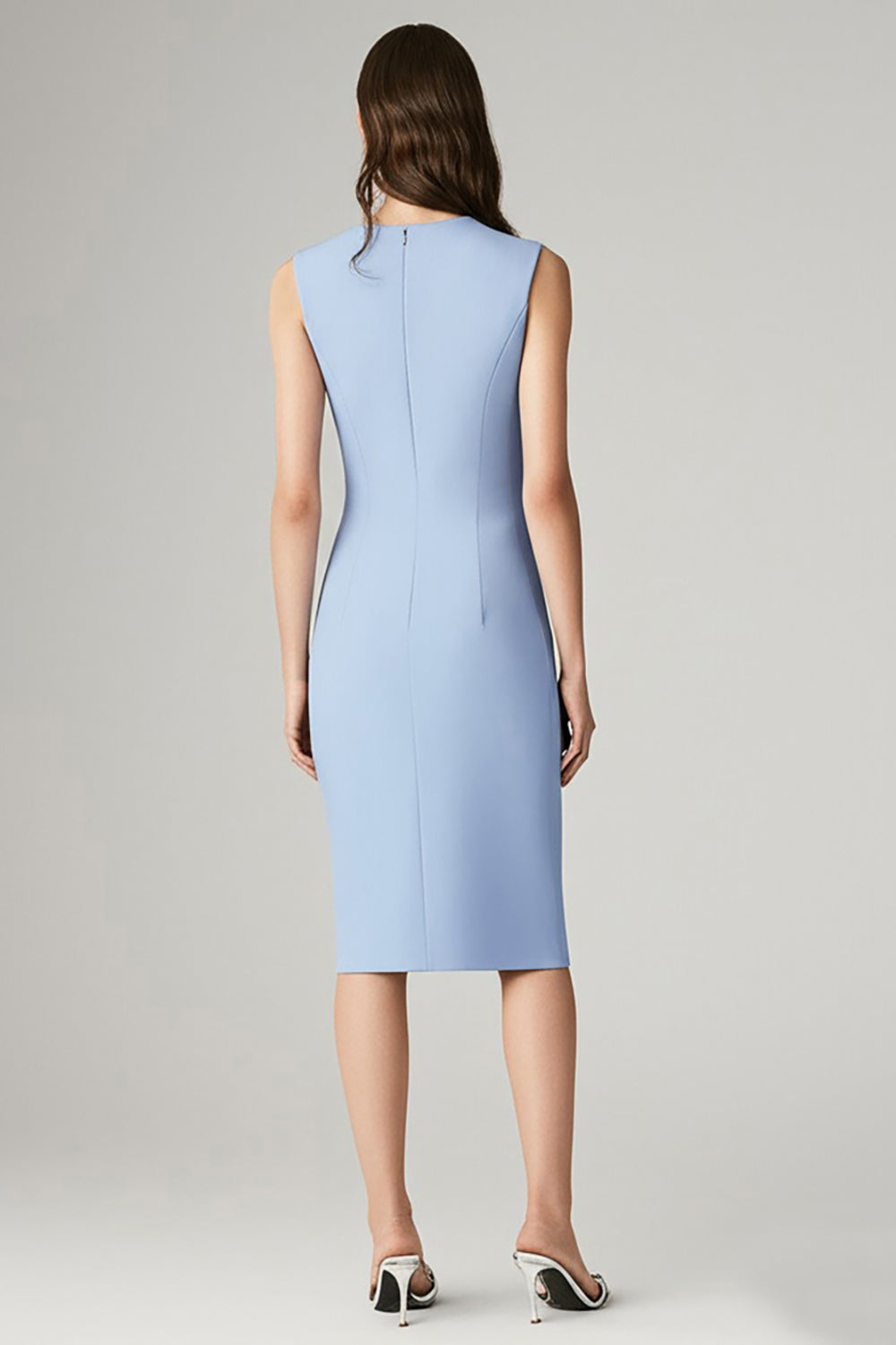 Sky Blue A line Satin Midi Work Blazer Dress
