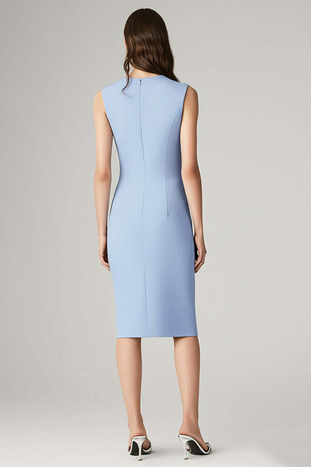 Sky Blue A line Satin Midi Work Blazer Dress