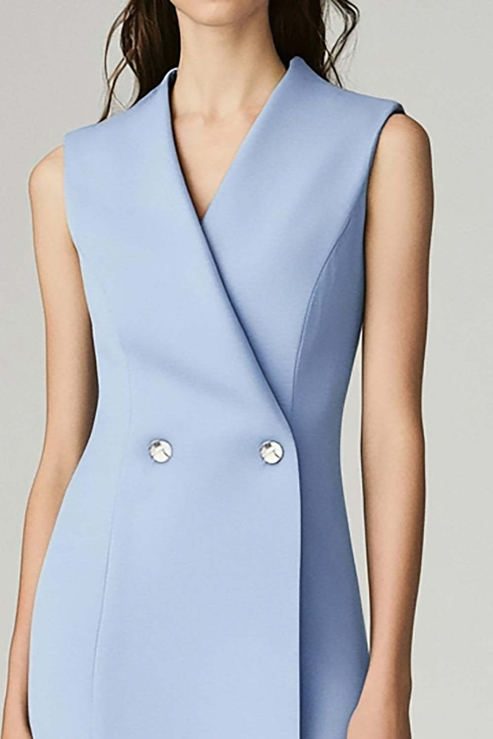 Sky Blue A line Satin Midi Work Blazer Dress