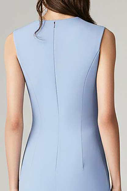 Sky Blue A line Satin Midi Work Blazer Dress