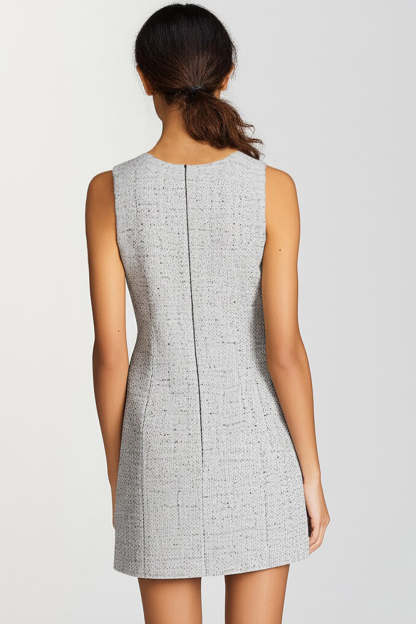 Grey V-Neck Bodycon Mini Work Dress with Buttons