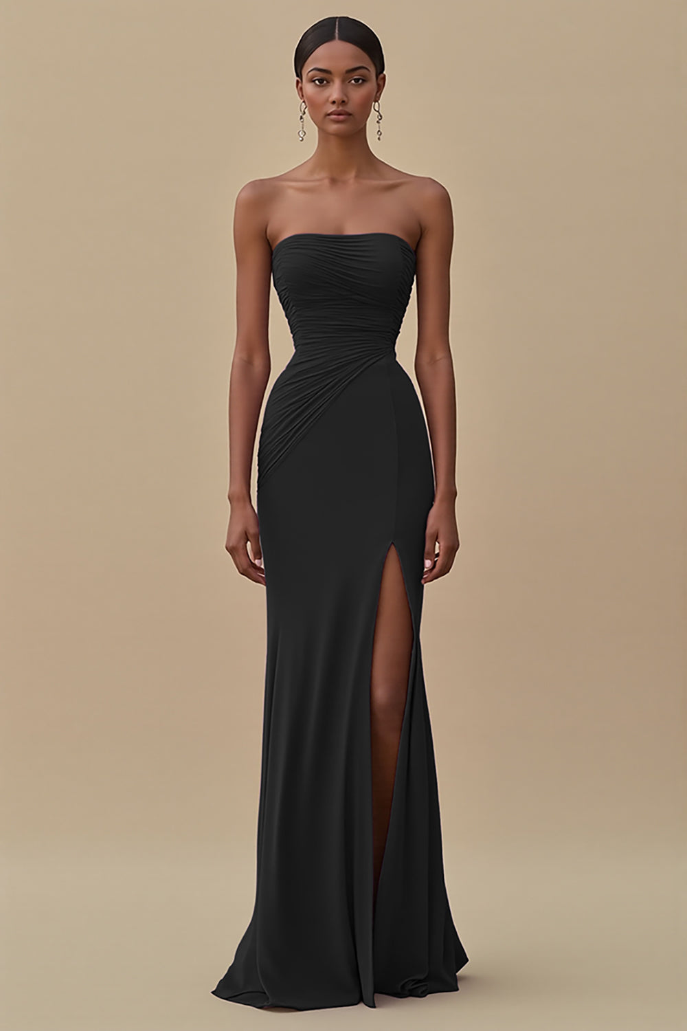 Elegant Black Chiffon Sheath Maxi Formal Dress with Slit