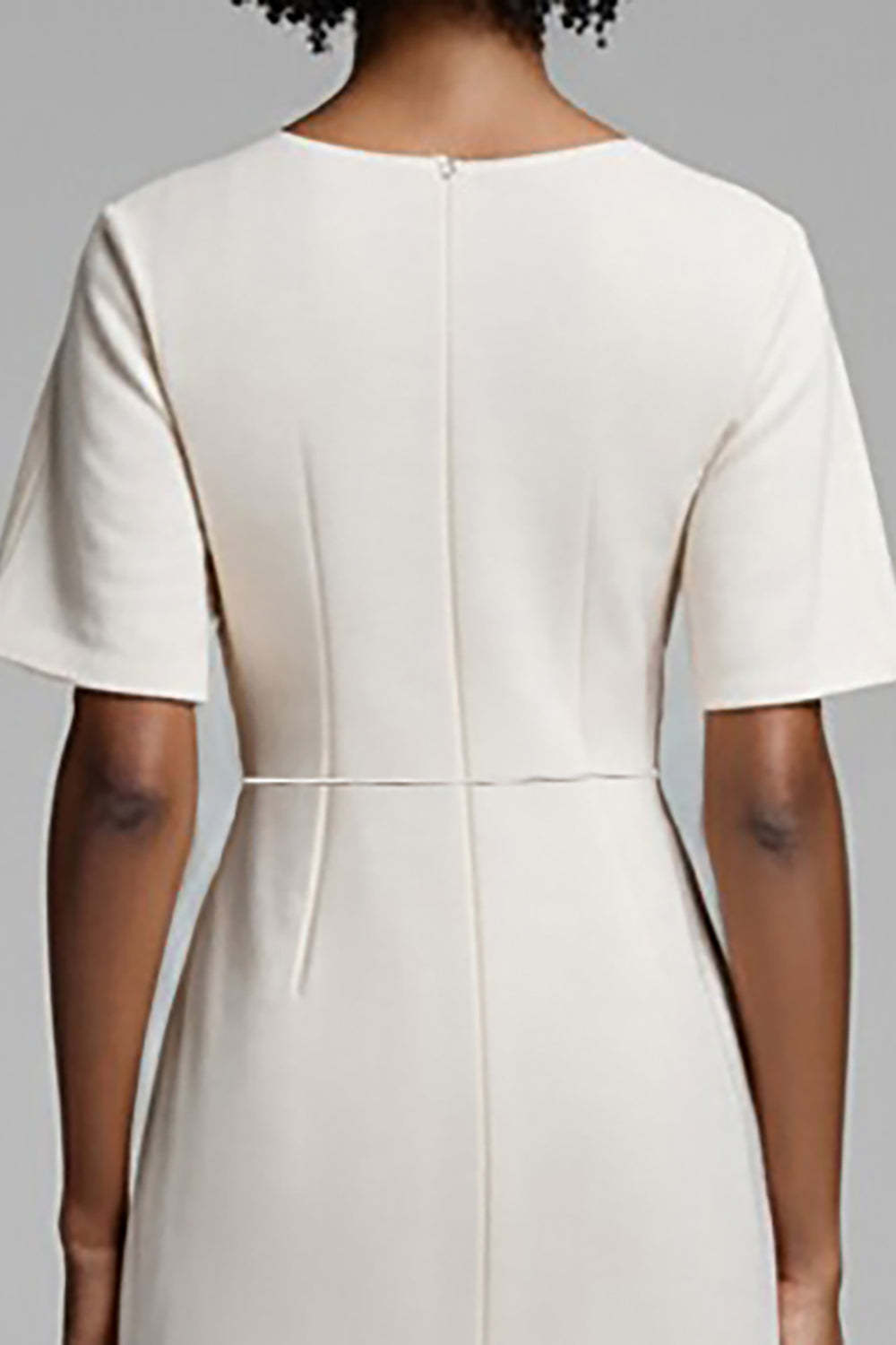 Midi Ivory Bodycon Satin Ruched Work Dress with Slit