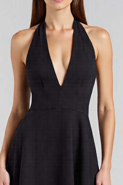 Satin Halter A Line Backless Maxi Black Tie Dress