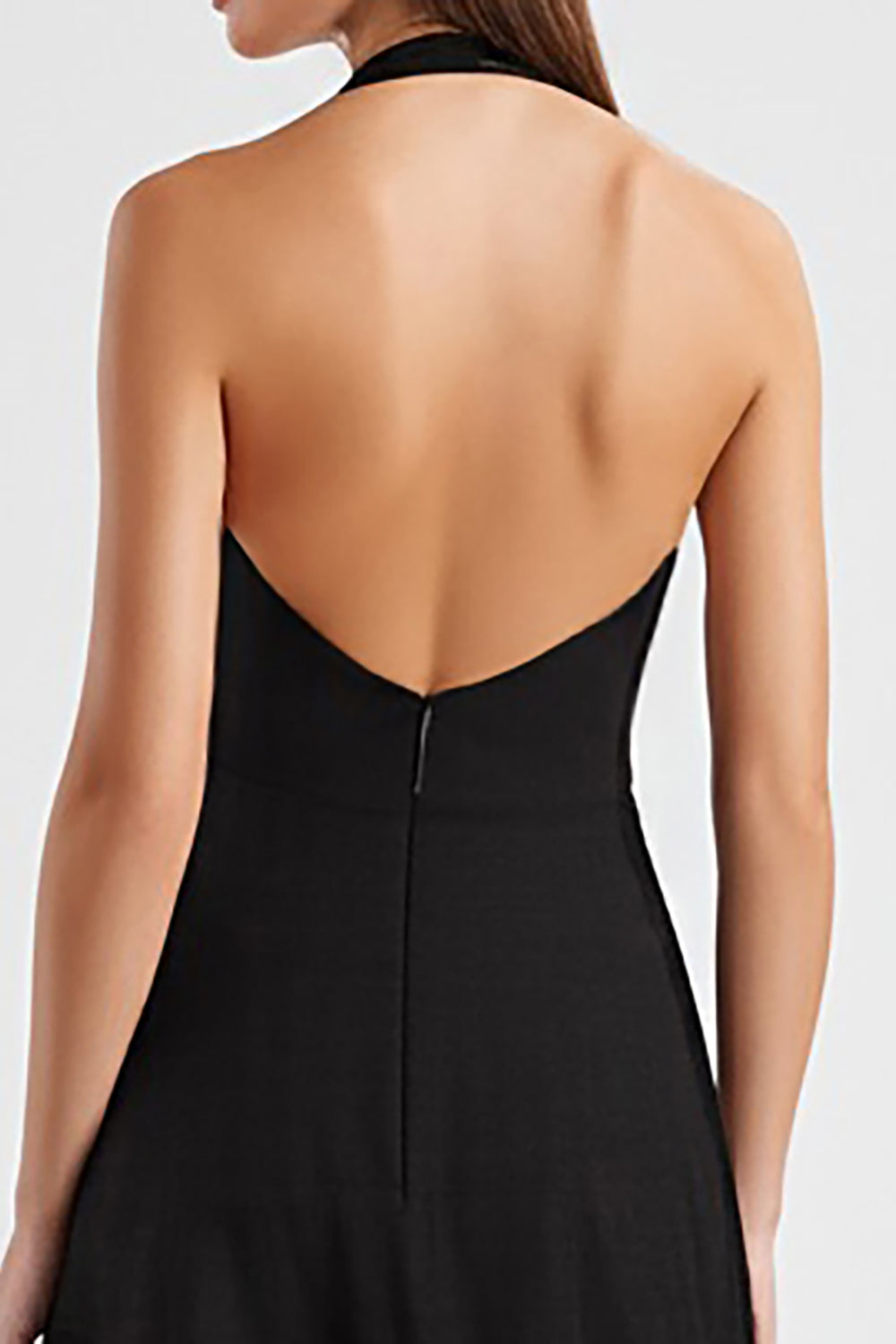 Satin Halter A Line Backless Maxi Black Tie Dress