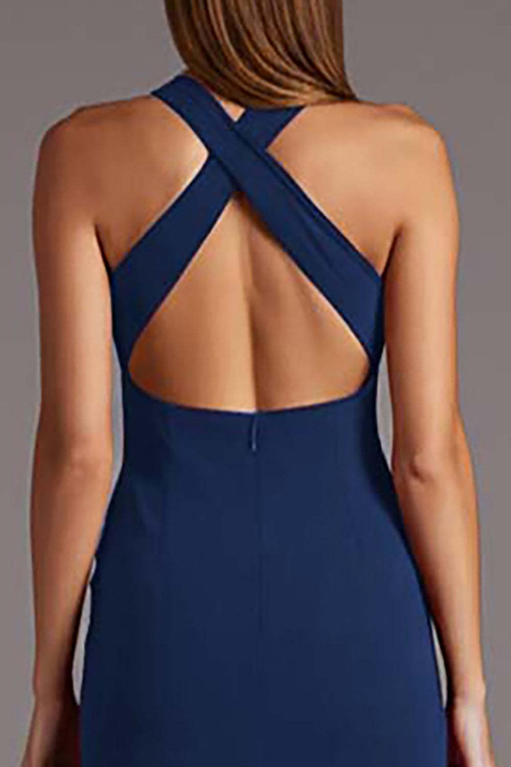 Black Halter Keyhole Satin Bodycon Midi Cocktail Dress