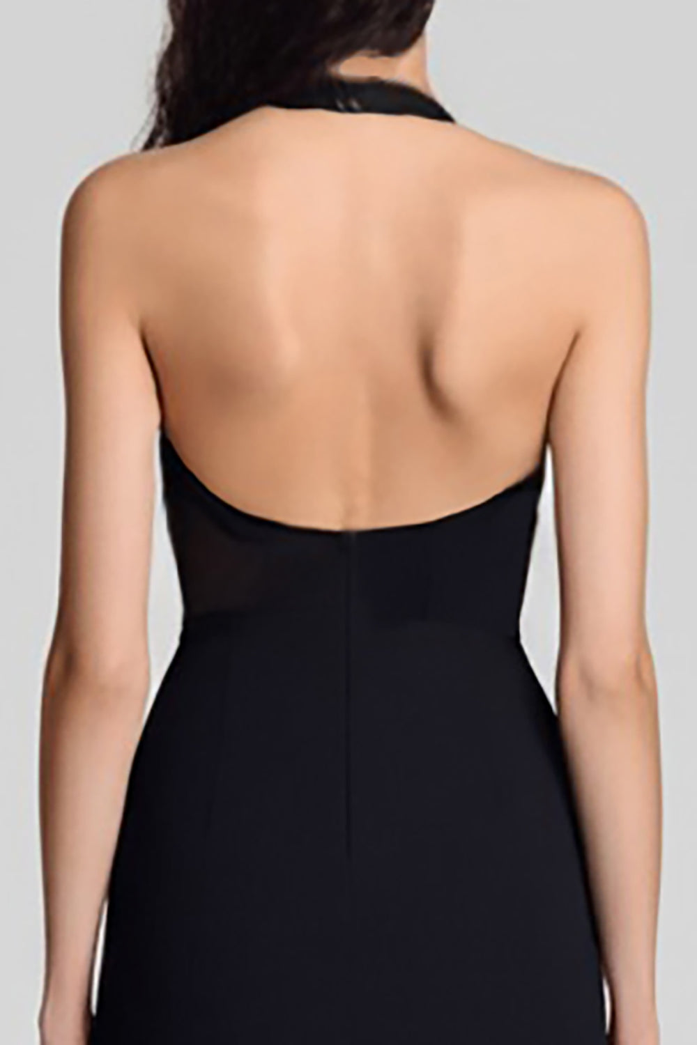 Black Satin Halter Bodycon Keyhole Backless Midi Cocktail Dress