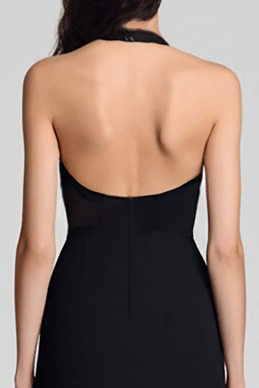 Black Satin Halter Bodycon Keyhole Backless Midi Cocktail Dress