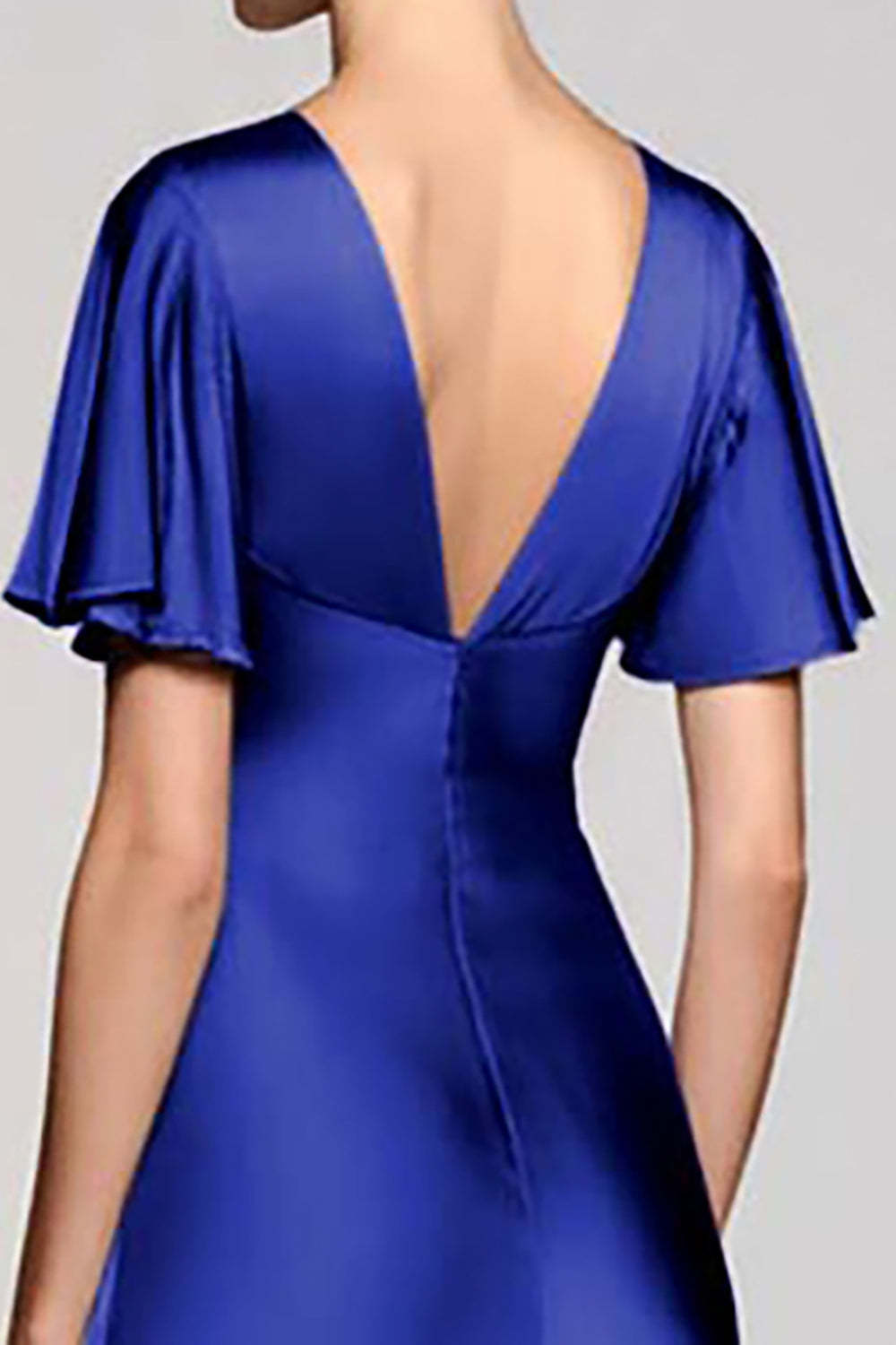 Black V-Neck Satin A Line Midi Cocktail Dress with Sleeves